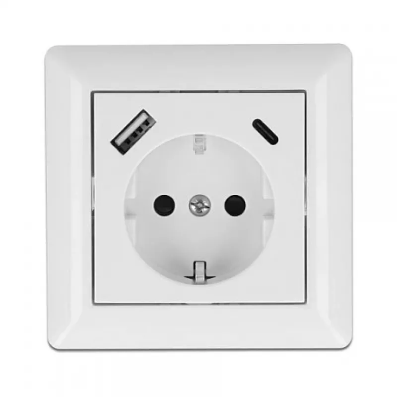 DeLOCK 11489 pistikupesa CEE 7/3 + USB valge 250V 16A