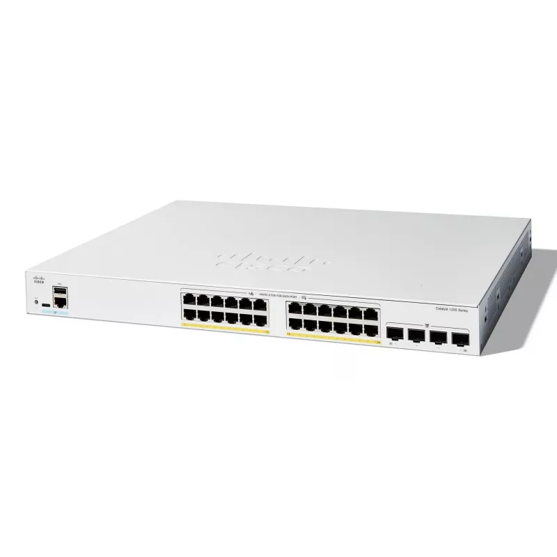 Cisco Catalyst 1200-24FP-4G nutilüliti, 24 porti GE, täis PoE, 4x1GE SFP, piiratud eluaegne kaitse (C1200-24FP-4G)