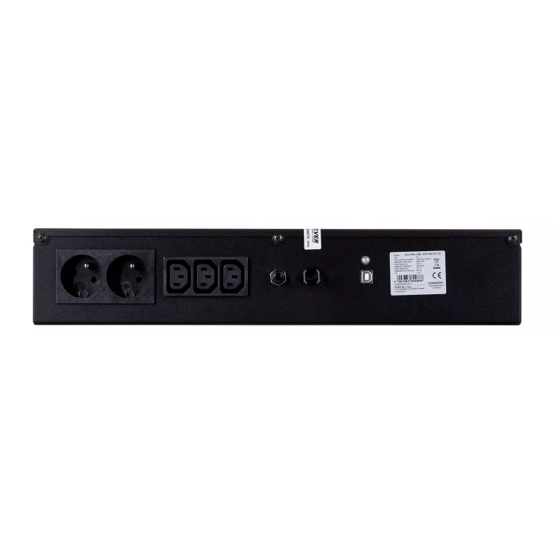 Rackmount Line-Interactive UPS EVER ECO Pro 1200 AVR CDS, 1,2 kVA (650 W väljund), 2U, 3× C13, USB-B, AVR, VRLA 12 V 5 Ah ×2