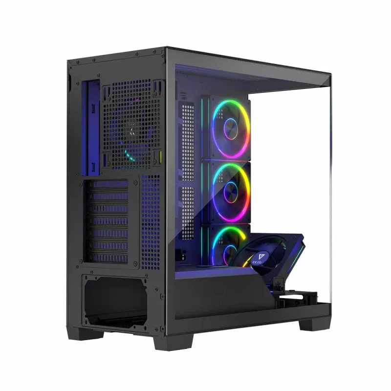 PC Case MODECOM Volcano Stellar 5F ATX Midi Tower, karastatud klaas, 5 eelpaigaldatud ventilaatorit, USB‑C, toetab microATX/ATX, max GPU 420mm, CPU jahuti kõrgus 175mm