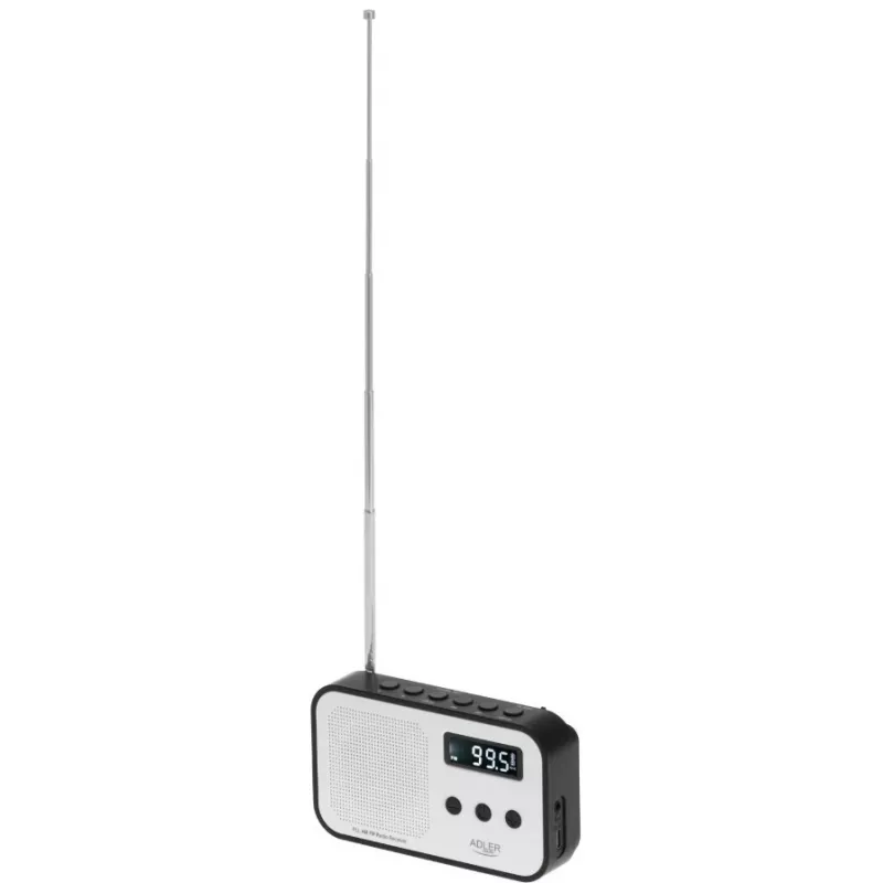 Portable digital radio Adler AD 1907 — AM/FM, digital tuner, alarm, USB-C, 600 mAh battery, LCD, 20 presets, telescopic antenna