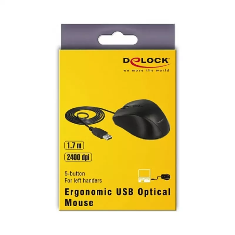 Hiir DeLOCK 12548 kontori vasakukäeline USB Type-A optiline 2400 DPI