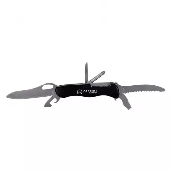 Taskunuga AZYMUT HK20018 — täissuuruses mitmeotstarbeline tööriist, 9 tööriista, 420J2/3CR13 roostevaba teras, kokkupanduna 11 cm, 146 g, nahkümbris, võtmerõngas