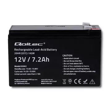 Qoltec 53062 AGM aku | 12V | 7,2 Ah | max 108A