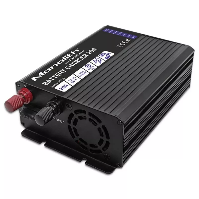 Laadija QOLTEC Monolith 20A 12V LiFePO4, AGM, GEL, SLA akudele