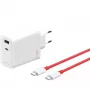 Toiteadapter ONEPLUS SUPERVOOC 120W kahe pordiga juhtmega laadija, 120W koguväljund, 1x USB-C + 1x USB-A, 100–240V, 145 g, valge
