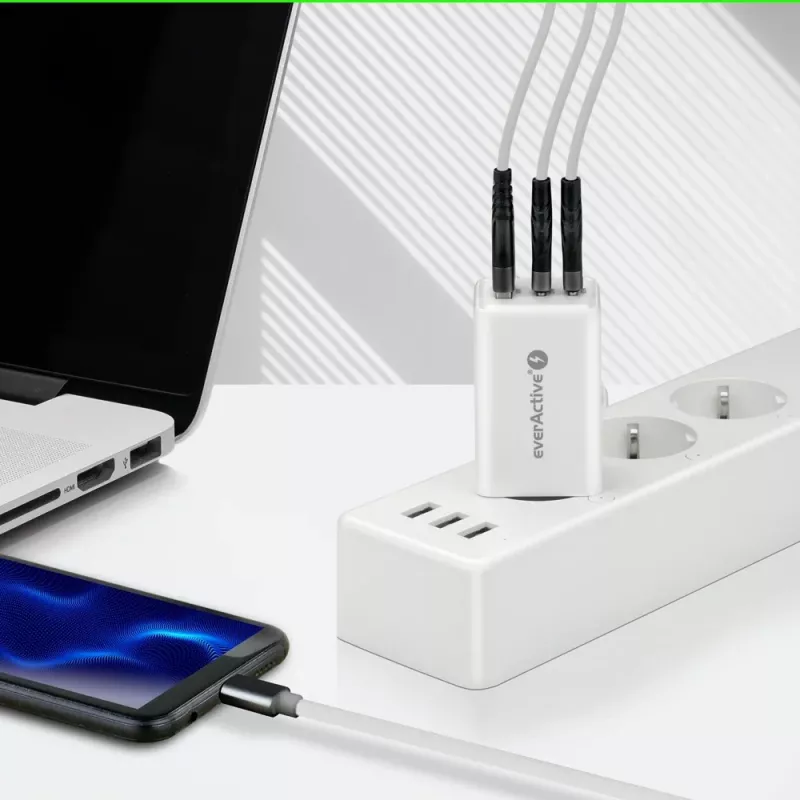Toiteadapter everActive SQ-655Q 65W, 1×USB-A + 2×USB-C kiirlaadimine