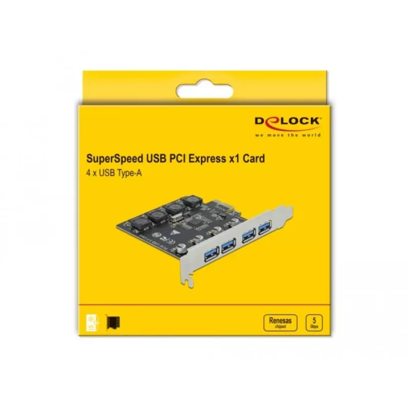 Delock PCI Express x1 kaart 4 x välise USB Type-A pesaga SuperSpeed USB