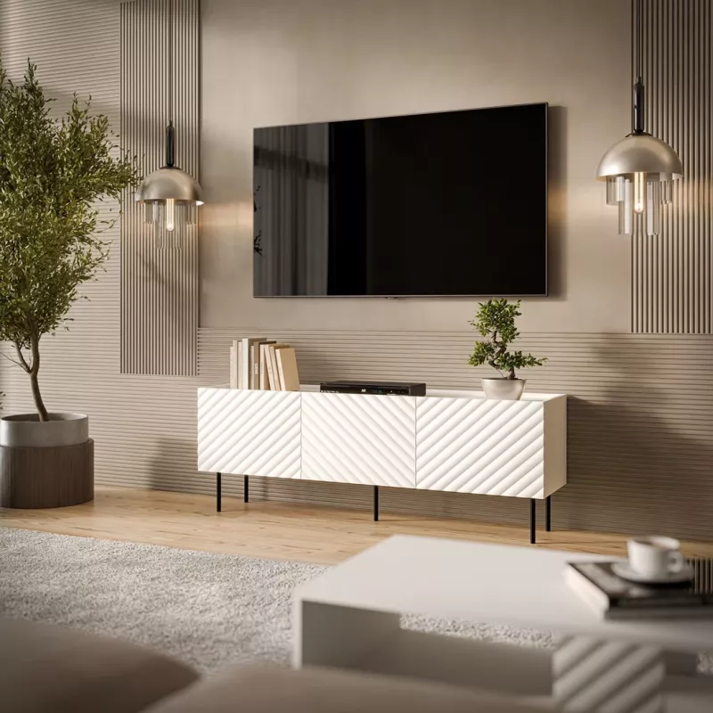TV-kapp Cama LUCCA 3D 165×40×59 cm, valge, puitlaastplaadist pealispind