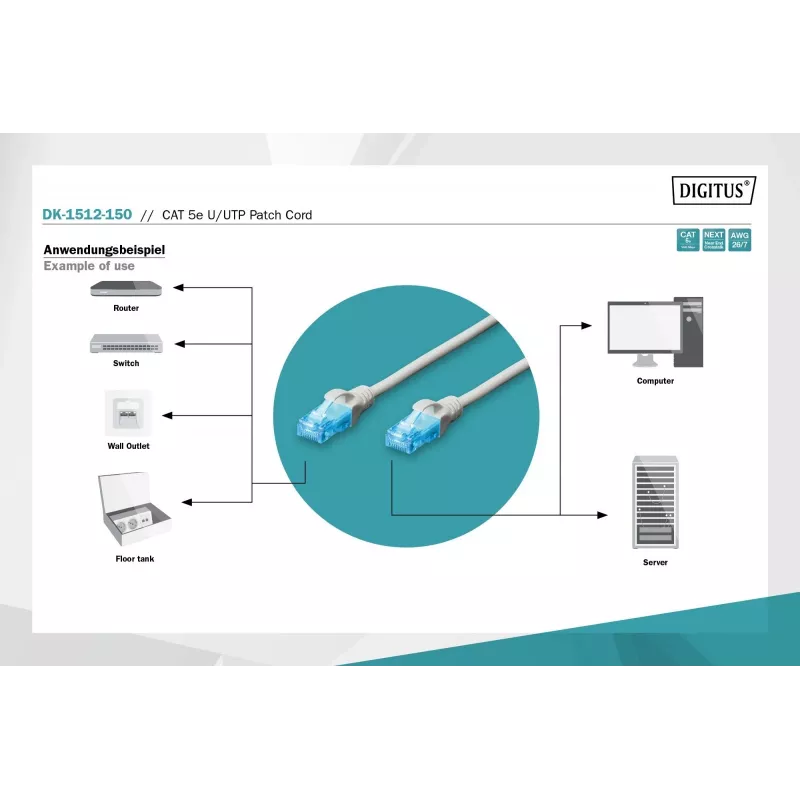 Digitus DK-1512-150 RJ45 võrgukaabel CAT 5e U/UTP hall 15m