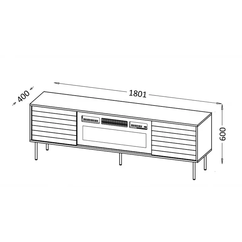 TV-kapp Cama Meble CORTINA 180x40x60 cm must musta kaminaga