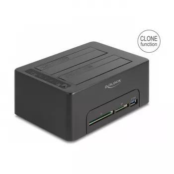 DeLOCK USB kahekordne dokkimisjaam 2 x SATA HDD SSD kloonimisfunktsiooniga ja kaardilugejaga