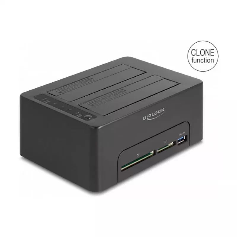 DeLOCK USB kahekordne dokkimisjaam 2 x SATA HDD SSD kloonimisfunktsiooniga ja kaardilugejaga