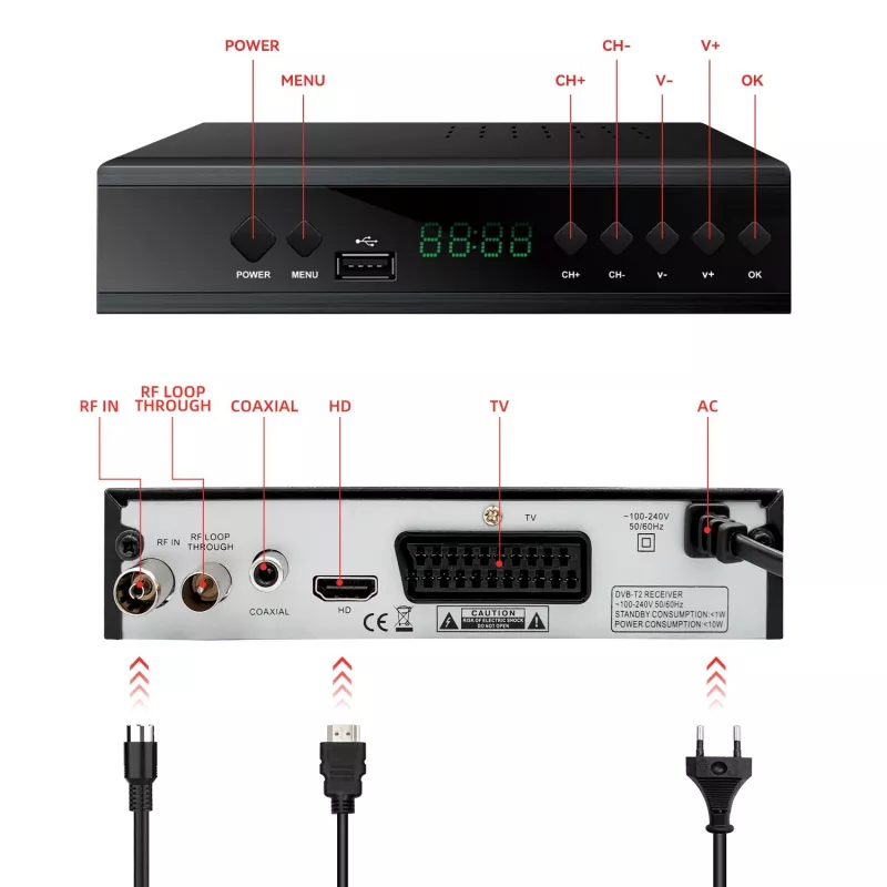 Extralink Home Tuner DVB-T2 digitaaltelevisiooni dekooder H.265 HEVC FULL HD USB HDMI + kaugjuhtimispult