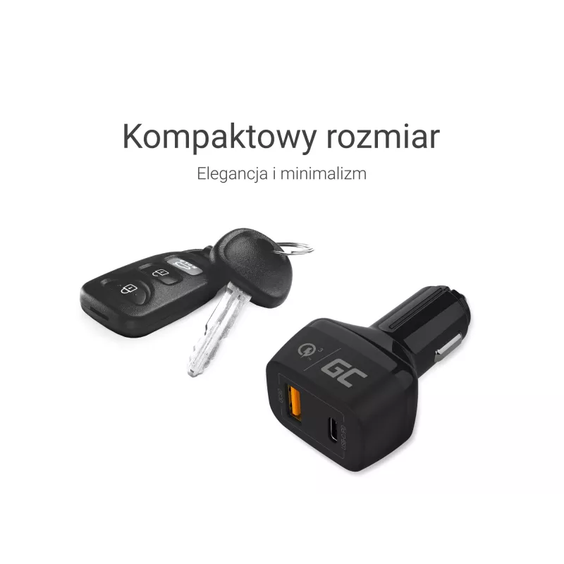 Autolaadur mobiilseadmetele roheline Cell CAD33, 42 W, USB-C PD + USB-A QC3.0, 12/24 V sisend, 5–12 V väljund
