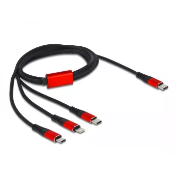 USB-laadimiskaabel DeLOCK 3-in-1 USB USB-C kuni Lightning, Micro USB, USB USB-C 1 m must, punane