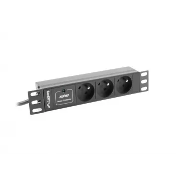 Toitejaotusseade LANBERG PDU-03E-0200-BK — 1U, 3x tüüp E pistikupesa, 220–250 V, 16 A, 2 m kaabel, must