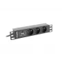 Toitejaotusseade LANBERG PDU-03E-0200-BK — 1U, 3x tüüp E pistikupesa, 220–250 V, 16 A, 2 m kaabel, must