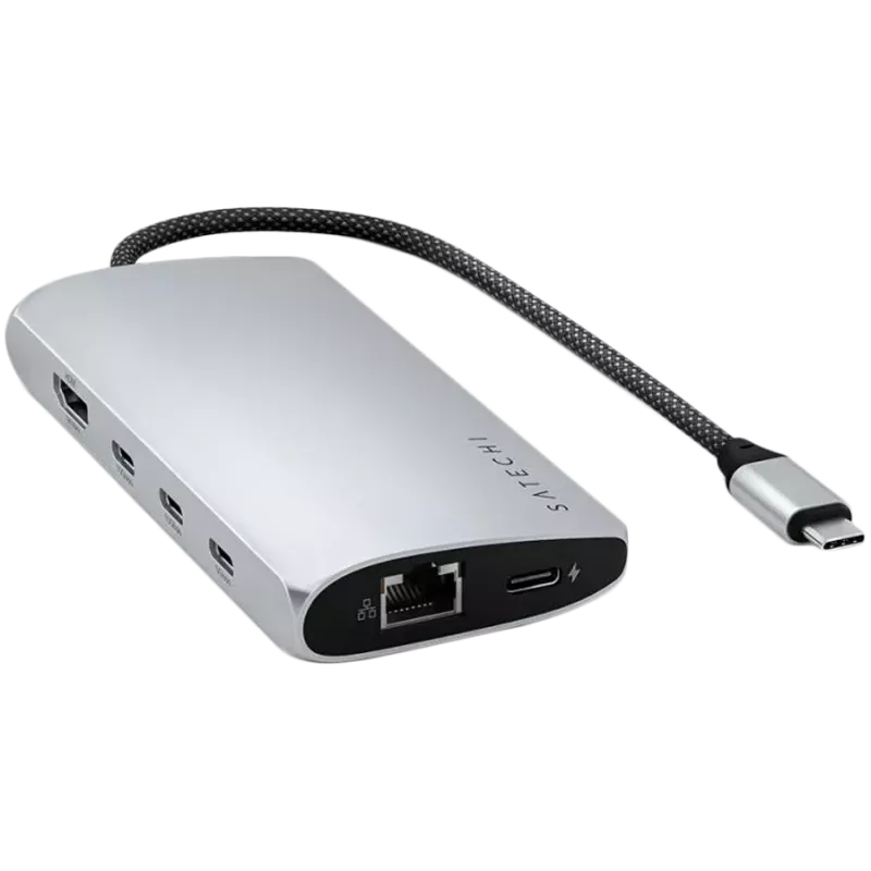 Sülearvuti dokk / pordikordaja Satechi ST-P8KES — Juhtmega USB 3.2 Gen 1 USB-C, Gigabit Ethernet, SD-kaart, Hõbedane