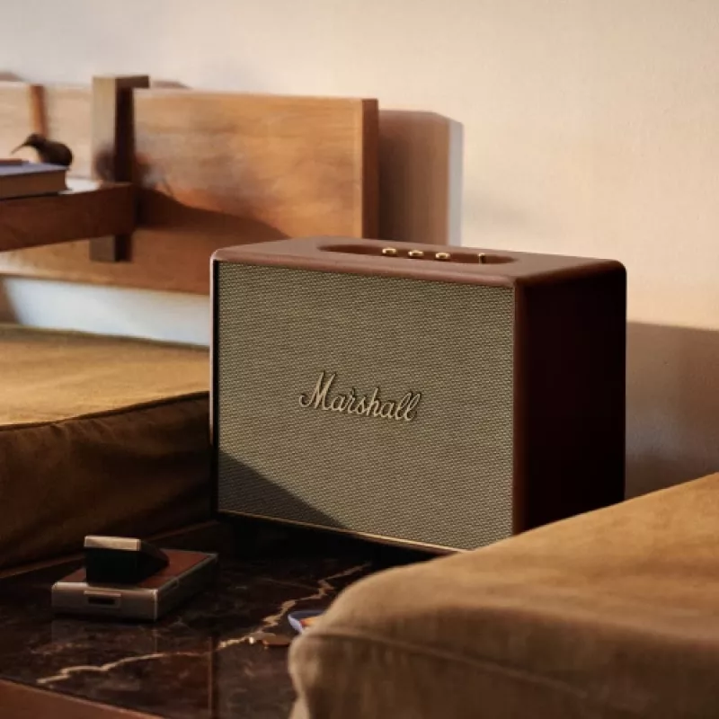 Juhtmevaba kõlar MARSHALL Woburn III Brown — mitmetoaline, Bluetooth, Wi‑Fi, analoogsisendid