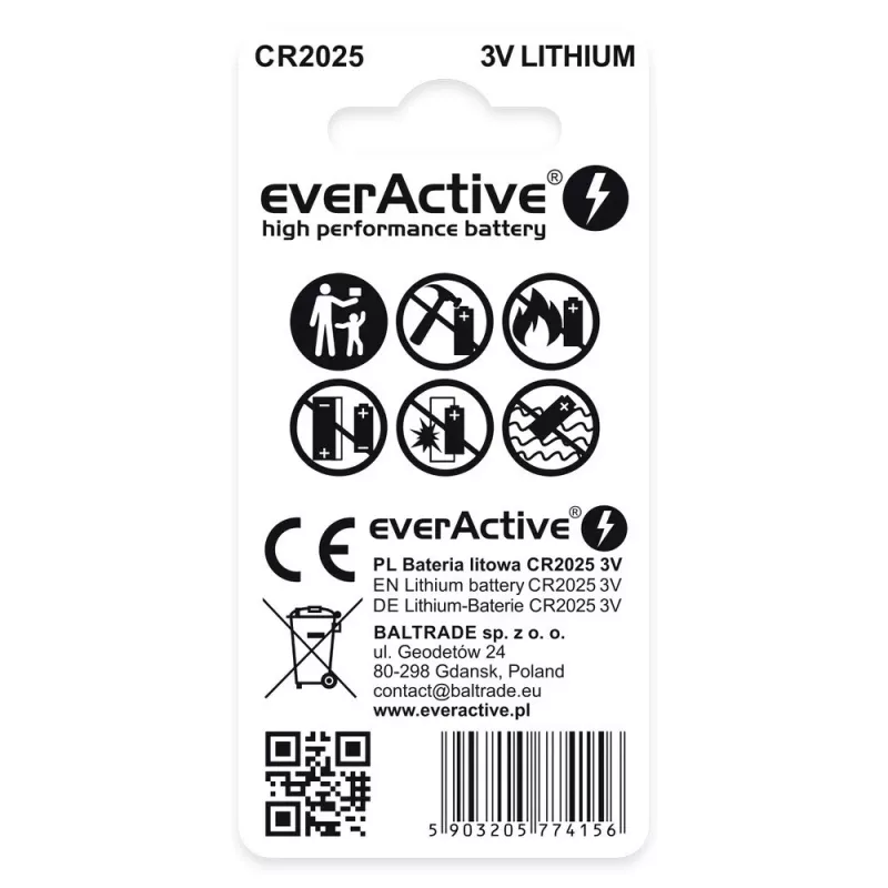Lithiumi patarei mini EverActive CR2025 - blister 2 tk.