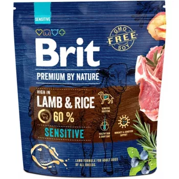 Kuiv koeratoit Brit Premium by Nature Sensitive Lamb & Rice 1 kg — täiskasvanud, valk 26%, rasv 13%, gluteenivaba