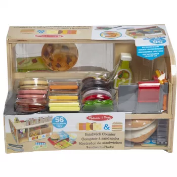 Melissa & Doug puidust lõika ja virna võileivalett delikatessilõikuriga – 56-osaline teesklusmängutoit – FSC-sertifikaadiga