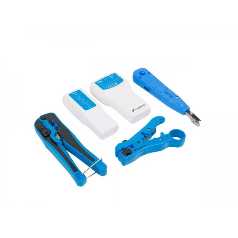 LANBERG kaablipressimistööriistade komplekt NT-0302 — RJ-45 pressija, plastikust käepidemed, kandekohver, sisse/välja lüliti, mitmevärviline