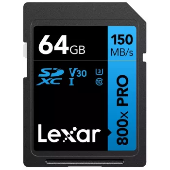 SDXC-välkmälu Lexar 64 GB UHS-I 800xPRO — Klass 10, U3, V30, 150 MB/s