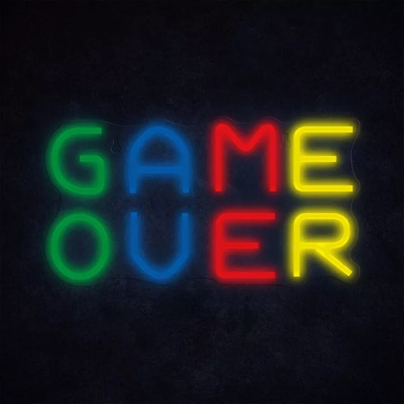 Neoonsilt MANTA SNL102MT — 'Game Over' stiilis valgustatud seinakaunistus, pistikühendusega LED-neoonefekt