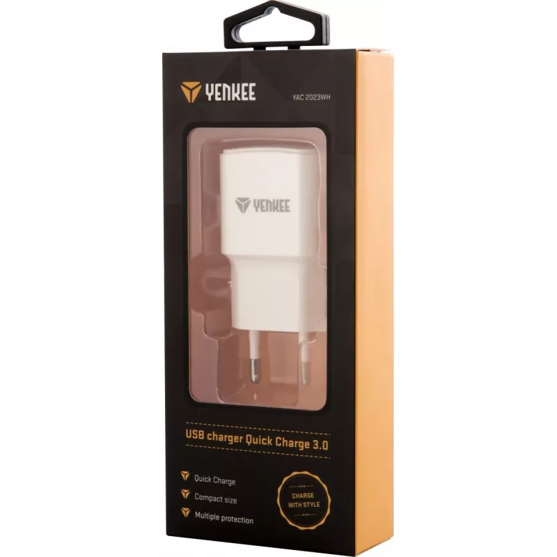 USB seinlaadija YENKEE YAC 2023WH 18W 3A Quick Charge 3.0