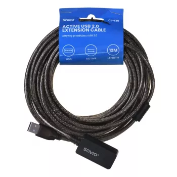 USB aktiivne pordipikendus SAVIO CL-130 10 m USB 2.0 A-pistik–emane, 5 V, must