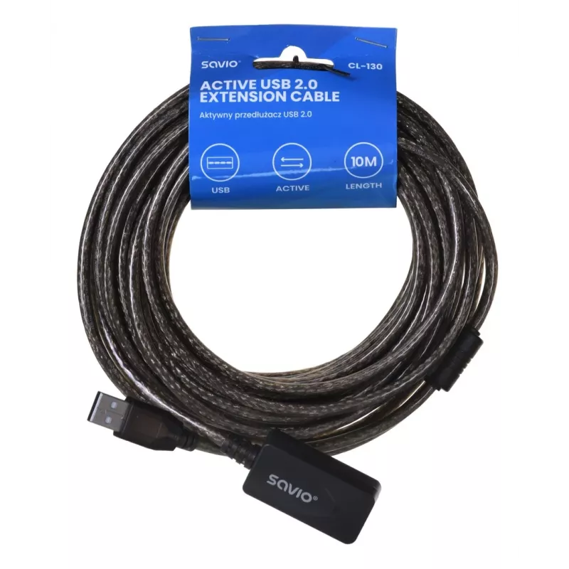 USB aktiivne pordipikendus SAVIO CL-130 10 m USB 2.0 A-pistik–emane, 5 V, must