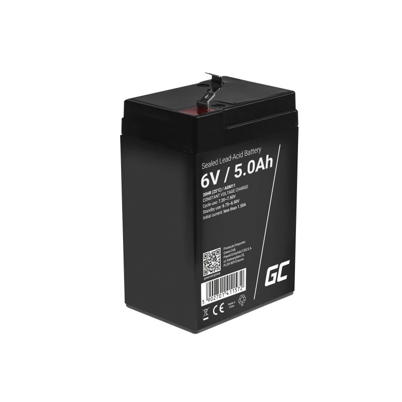 UPS aku roheline Cell AGM11 6 V 5 Ah suletud pliiaku (VRLA) üksik aku, 70×100×47 mm, 780 g
