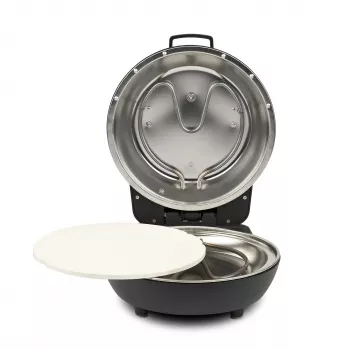 Pizzaahi G3FERRARI Pummarola — laua elektriahi, 1200 W, max Ø 28–31 cm, kivist küpsetuspind, must/hõbedane