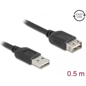 USB A to USB A kaabel DELOCK 81511 — USB 2.0, 0,5 m, must, kullatud kontaktidega