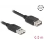 USB A to USB A kaabel DELOCK 81511 — USB 2.0, 0,5 m, must, kullatud kontaktidega