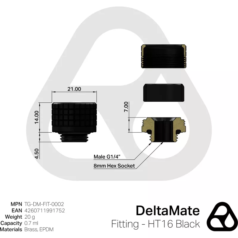 Thermal Grizzly DeltaMate Fitting HT16 ühendus, must — protsessorijahuti kinnituslisaseade
