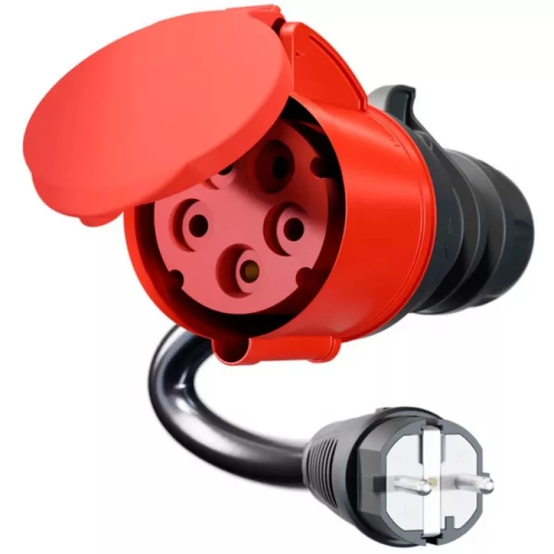 go-e Adapter Gemini flex 22 kW, CEE punane kolmefaasiline toide 32A > majapidamispistikupesa (must, 30 cm)