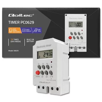 DIN-liistule paigaldatav elektrooniline taimer QOLTEC PC0629 — 24 V toide, 16 A väljund
