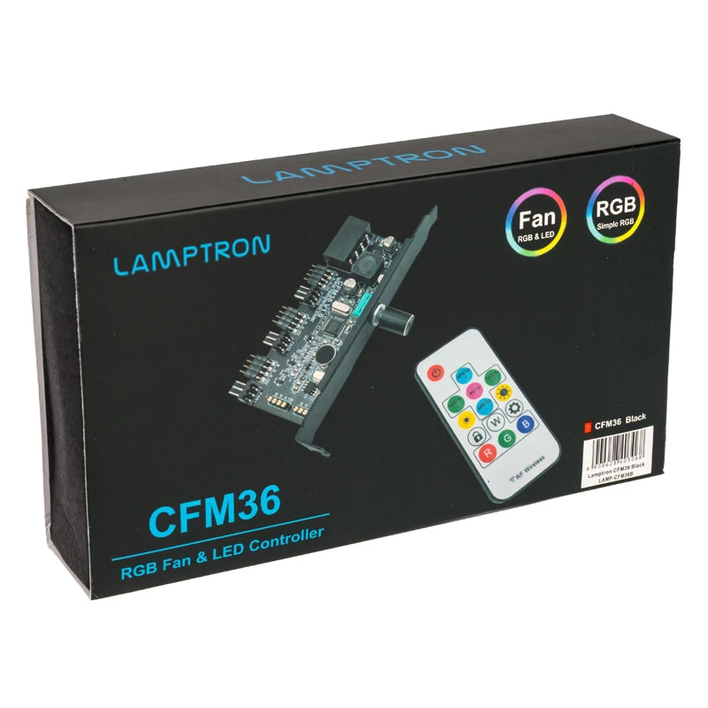 Ventilaatori ja RGB LED kontroller Lamptron CFM36 PCI pesasse, must