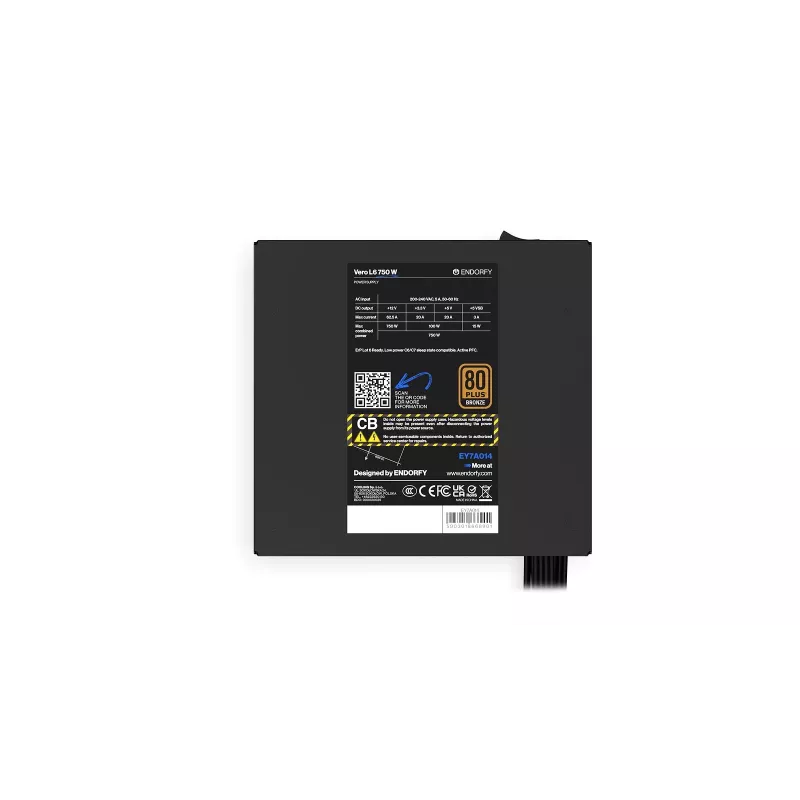 Toiteplokk ENDORFY Vero L6 750 W, 24-kontaktiline ATX, 80 PLUS Bronze, 120 mm ventilaator, must