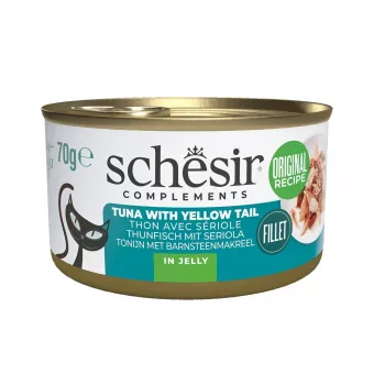 Märg kassitoit Agras Pet Foods SCHESIR Complements Tuunikala kollauimega tarrendis 70 g, 85% niiskust, 12,5% valku