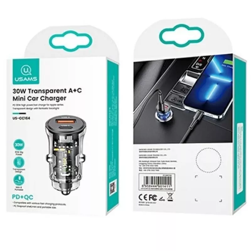 Autolaadija usams CC164CC01 30W koos 1×USB-A ja 1×USB-C kiirlaadimiseks