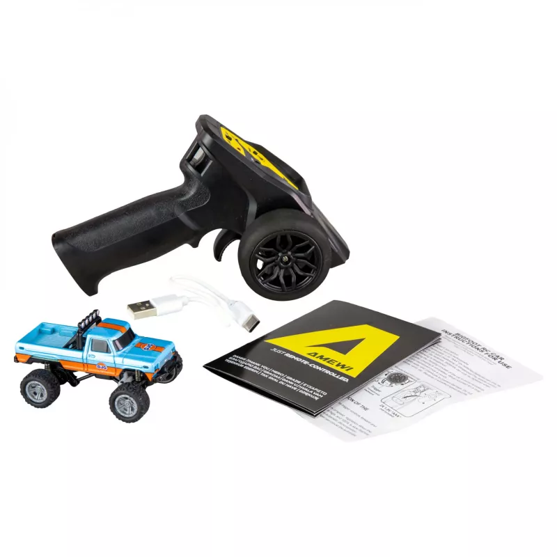 Raadio teel juhitav Amewi Monster Truck DieCast 1:64 RTR, sinine/oranž