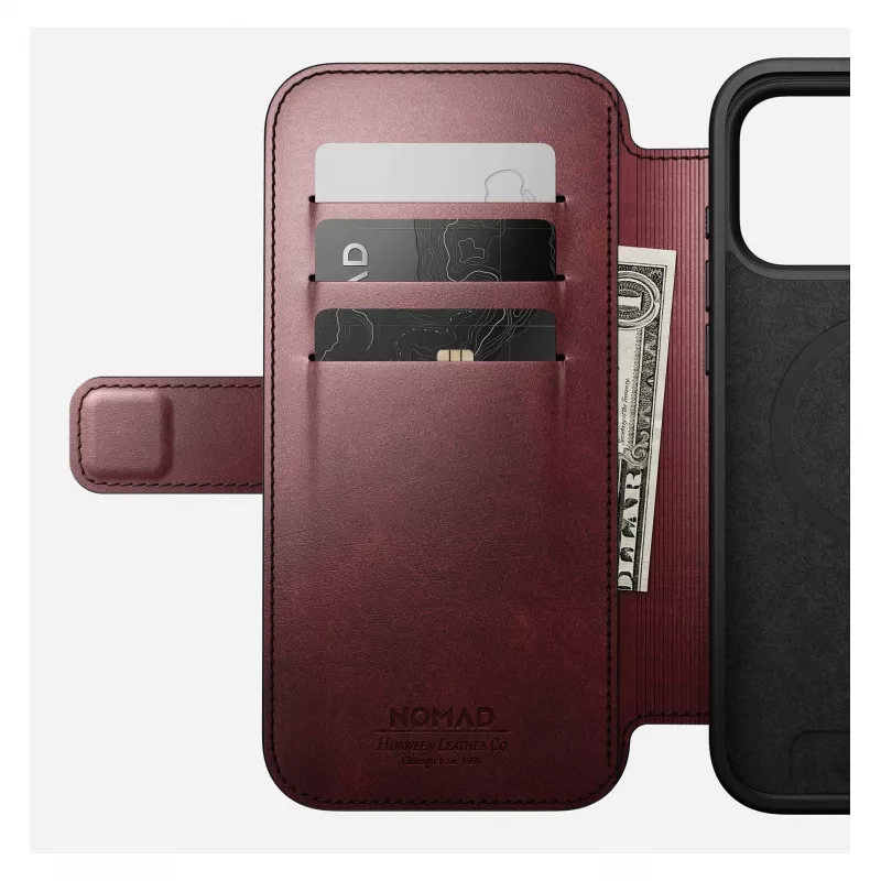 Mobiiltelefoni ümbris Nomad Modern Leather Folio iPhone 17 Pro Max jaoks — nahk, TPU, PC, alumiinium, Burgundia, 16 cm (6,3 tolli)