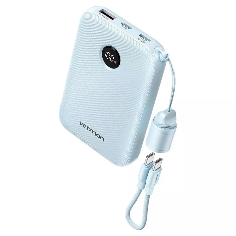 Akupank Vention 10000mAh 22,5 W — 2× USB‑C, 1× USB‑A, sinine