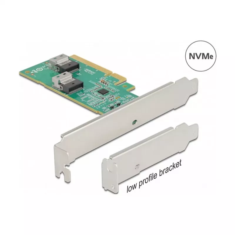 DeLOCK PCI Express 4.0 x8 kaart kahe sisemise SFF-8654 4i NVMe pordiga, madala profiiliga