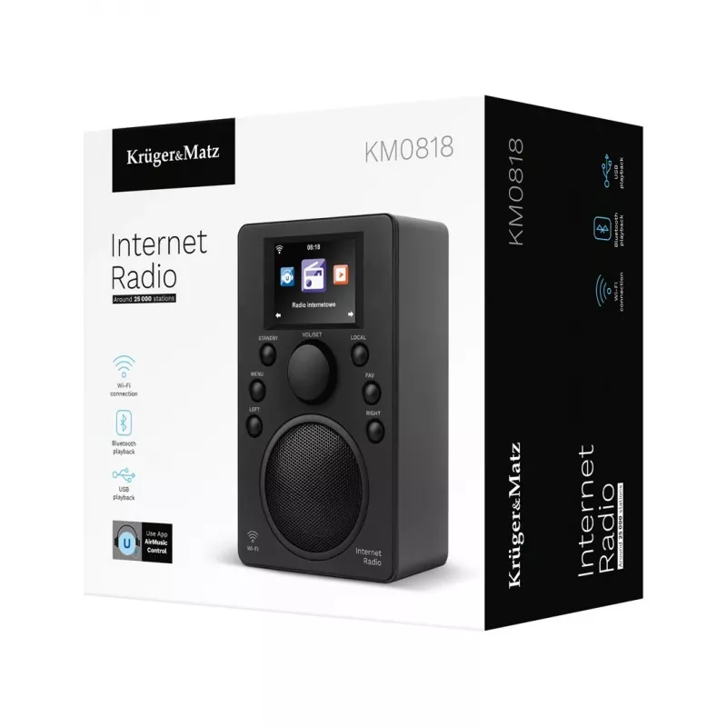 Internetiraadio Kruger & Matz KM0818.1 Wi‑Fi, Bluetoothi, USB ja äratuskellaga