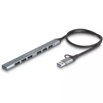 DELOCK 4 pordiga õhuke USB-jaotur — USB 3.2 Gen 1 host USB-C, 3× USB 5 Gbps USB-C + 1× USB 5 Gbps Type-A, hall, metallist